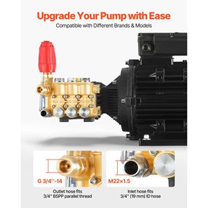 Kit de Bomba de Lavadora a Presión Eléctrica de 5 HP, 1950 PSI, 3.2 GPM, Triplex, 240 V, Incluye Soporte de Pared para Alta Presión - Product Image 3