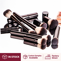 Pinceau de Maquillage de Luxe en Gros, Vente Directe Usine, Pinceaux Doux pour Fond de Teint et Poudre, Manche Métallique, Fibres Synthétiques, Personnalisable