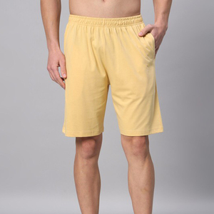 <b>Men's</b> <b>Yellow</b> Cotton T-<b>Shirt</b> and Shorts Set Crew Neck Solid Color Casual Summer Wear Breathable Knitted Two Piece Outfit - Product Image 5