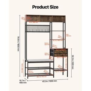 Perchero de pie 3 en 1 de 70.9 pulgadas con organizador de almacenamiento, banco para zapatos con 2 cajones y estantería - Product Image 5