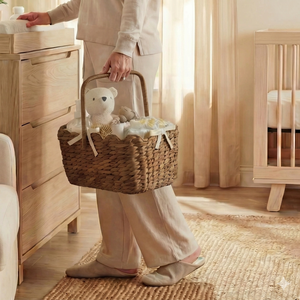 Organizador de mimbre ecológico para guardería - Cesta de algas marinas con borde festoneado y asas para artículos esenciales del bebé - Product Image 3