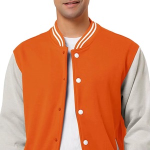 Veste universitaire orange pour homme avec manches et rayures blanches, style preppy, coupe classique, en coton et polyester, pour l'automne - Product Image 2