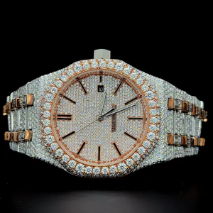 Montre automatique à cadran numéroté bicolore or rose, entièrement sertie de diamants moissanite VVS de 27,5 carats - Product Image 2