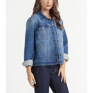 Women Short <b>Denim</b> <b>Jacket</b> Spring and Autumn Loose Fit Long Sleeve Solid Color Casual Student <b>Jacket</b> - Product Image 3