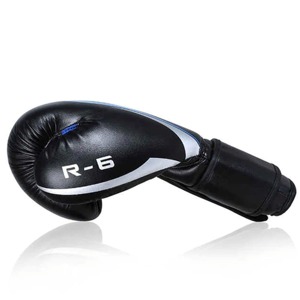 Gants de boxe en cuir à lacets, équipement d'entraînement professionnel pour adultes, noir avec bande argentée - Product Image 1