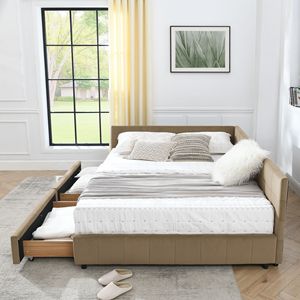 Letto Queen Size con Contenitore, Testiera Trapuntata, Braccioli Imbottiti, Struttura in Legno Resistente per Casa e Ufficio - Product Image 6