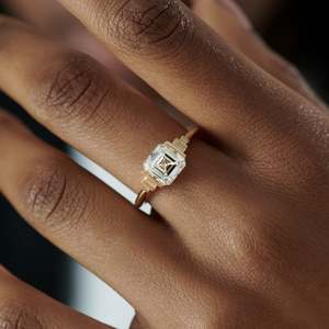 Women's 14K solid Gold Asscher Cut <b>Diamond</b> <b>Ring</b> With Baguette Side Stones Classic Engagement Style IGI Certified - Product Image 5