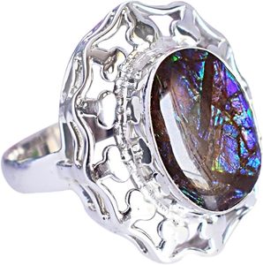 Anillo de cóctel vintage de plata de ley 925 maciza con bisel de piedra de amolita ovalada para mujer, joyería fina para uso diario. - Product Image 5