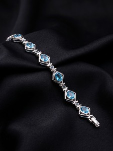 Vintage 925 Sterling Silver Blue Topaz <b>Bracelet</b> | Natural <b>Gemstone</b> Shiny Elegant Women's Classic Everyday Wear Jewelry AAA - Product Image 6