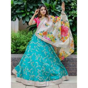 Bridesmaid Lehenga Choli in Blue <b>Sequins</b> Art Silk for Sangeet - Product Image 4