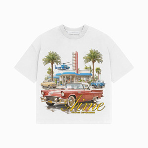 Camiseta Extra Grande de Algodón Premium de 240 GSM, Color Beige, con Gráfico de Auto Vintage, Impresión DTG, Logotipo Personalizado, 100% Algodón, para Hombre, Corte Holgado - Product Image 3