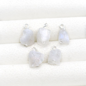 Moonstone Wire <b>Wrapped</b> Pendant Silver Plated 8 - 10mm Natural Gemstone Charm Jewelry Making Supply Birthstone June - Product Image 2