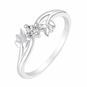 Anillo de compromiso de plata 925 con diseño romántico de planta y diamantes con engaste de puntas para mujer - Product Image 4