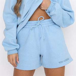 Custom Baby Blue Women’s Fleece Shorts - High <b>Waisted</b> Pastel Sweat Shorts with Drawstring - Heavyweight Cotton Terry - Product Image 1