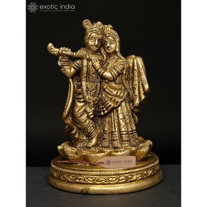 Petite sculpture en laiton de 4 pouces faite à la main de Radha Krishna par Indian Artisans - Product Image 2