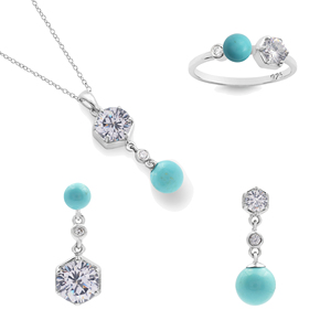 Ensemble de bijoux minimaliste en argent sterling 925 de qualité supérieure, avec topaze blanche naturelle et turquoise : bague, boucles d'oreilles et collier. - Product Image 3