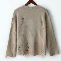 Pull en tricot décontracté pour homme, à manches longues, effet usé, 100% coton, respirant, coupe ample, hiver