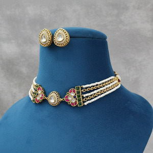 Collier pour femme JESSICA CREATION, pendentif solitaire vintage en moissanite naturelle Polki, plaqué or 22 carats, argent sterling 925 - Product Image 2