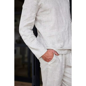 T-shirt en lin pour homme, manches longues, coupe décontractée, chemise en lin beige simple, chemise de plage décontractée, chemise en lin, cadeau pour lui - Product Image 2