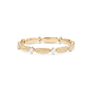 Bague de Fiançailles Personnalisable en Or Massif 9K 10K avec Diamant de Laboratoire Rond, Style Vintage Feuille, Bague Éternité Complète pour Anniversaire - Product Image 1