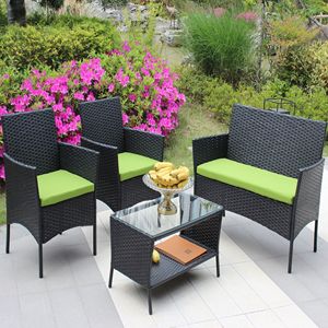 Set di Mobili da Giardino in Rattan a 4 Pezzi con Cuscini Verdi, Divano in Vimini da Esterno con Seduta Confortevole - Product Image 2