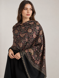 Estolas Largas 100% Lana para Mujer, Completamente Bordadas con Patrón Floral, Ligeras, Antibacterianas, de Secado Rápido, para Todas las Temporadas, de Diseño - Product Image 3
