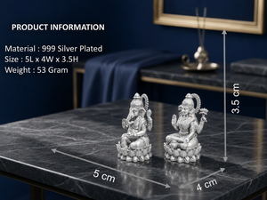 Jaipur Metals 999 Silver Plated Laxmi Ganesh Idol 100% Brass 5 4 3.5 cm 53 g Handmade <b>2</b>-Piece Religious Home Decor Gifting - Product Image 2