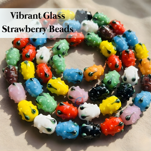 Cuentas de Vidrio Hechas a Mano con Diseño de Fresa |   Cuentas espaciadoras de cristal artístico estilo Murano de colores, 20 mm, hebras de 8 pulgadas para joyería DIY - Product Image 2