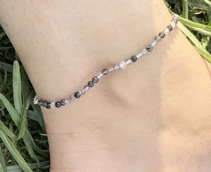Chaîne de cheville artisanale réglable en argent sterling 925 avec perles facettées de quartz rutile noir naturel Premium Lusterelics LA-06 - Product Image 2