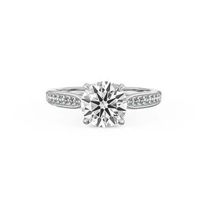 Anillo de Compromiso Solitario Clásico para Mujer con Moissanita de Corte Brillante Redondo y Acento Pavé, Chapado en Oro sobre Plata 925, Anillo de Boda - Product Image 6