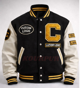 Veste universitaire personnalisée unisexe, corps en laine/polyester, manches en laine, noir et or, style baseball américain, personnalisable sur le devant - Product Image 6