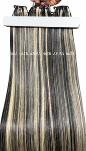 Extensions de cheveux humains Remy vietnamiens super double drawn, tissées à la machine, blondes avec mèches brunes - Product Image 2