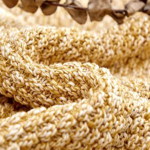 Gold 100% Cotton <b>Knitted</b> <b>Throw</b> Blanket Soft Cozy Couch Blanket with 2.5lb Heavy Weight Machine Washable Includes Laundry Bag - Product Image 1