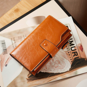 Genuine Leather Long <b>Wallet</b> Unisex Multifunctional Zipper Hasp Closure Minimalist Design <b>Brown</b> Color Daily Use - Product Image 5