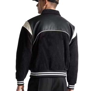 Men Varsity Jacket Sheep Fur Trim Leather Sleeves <b>Fleece</b> Lining Eco-Friendly Knitted Fabric Single Button Breathable Jacket - Product Image 6