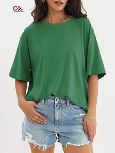 Camiseta de Algodón Personalizada para Mujer, Cuello Redondo, Manga Corta, Corte Holgado, Color Sólido, con Impresión de Logotipo, Estilo Casual - Product Image 4