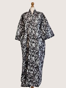 Bata Larga Estampada Floral para Mujer, Manga Larga, Cuello Mandarín, 100% Algodón, Suave, Informal, para Primavera - Product Image 1