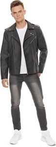 Blouson aviateur en cuir de vachette noir pour homme, col rabattu, fermeture éclair, coupe ajustée, longueur standard, pour l'automne - Product Image 6