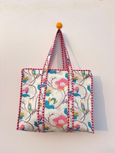 Women <b>White</b> Cotton Tote <b>Bag</b> with Floral Print Bohemian Style Summer Casual Zipper Shopping Travel Handbag for Women - Product Image 1