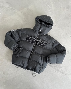 Wholesale <b>Balaclava</b> Hooded Puffer Jacket Chenille Patch Winter Coat Unisex Streetwear Winter Bubble Coat - Product Image 1
