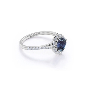 Bague de Fiançailles et d'Anniversaire Vintage en Argent Sterling 925 avec Alexandrite, Coupe Coussin, Halo, Plaqué Argent, Sertie à Griffes pour Femme - Product Image 3