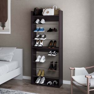 Wengue Tall Open Shoe Rack with <b>Metal</b> Rails and Multi-Tier <b>Shelves</b> - Product Image 1