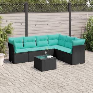 Ensemble de canapés de patio en polyrotin noir moderne avec coussins, 7 places, mobilier d'extérieur au design contemporain - Product Image 3