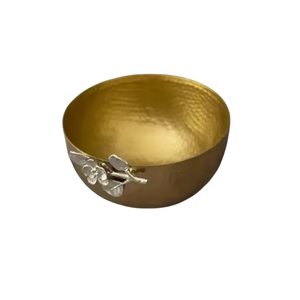 Cuenco Decorativo de Metal Pulido Hecho a Mano con Centro de Mesa de Ramas Florales Doradas para Servir Bocadillos en el Hogar - Product Image 3