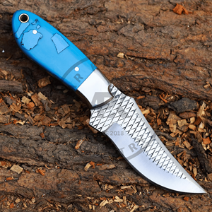 Cuchillo de vaquero de acero raspado hecho a mano, mini cuchillo de carnicero, cuchillo multiusos para exteriores de espiga completa, mango de resina azul de grado industrial OEM - Product Image 4