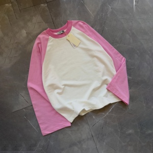 New Long Sleeve Raglan Shirts Sleeves Heavyweight French Terry Cotton Pullover Blank Two Tone Crewneck Casual <b>Top</b> - Product Image 1