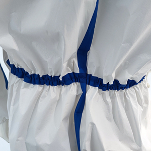 Combinaison de travail unisexe en polyester blanc avec bordure bleue, tenue de protection anti-poussière - Product Image 6