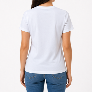 White Floral Print Women <b>T</b>-<b>Shirt</b> Short Sleeve Crew Neck Cotton Casual Wear Regular Fit Jersey Fabric For OEM/ODM Service - Product Image 3