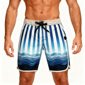 Shorts de bain pour hommes personnalisés en gros, extensibles dans 4 directions, séchage rapide, pour surf et plage, taille haute, motif imprimé sans bretelles, rayé XL - Product Image 1