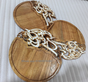 Bandeja de servicio de madera de Acacia de alta calidad con incrustaciones de perlas madre elegante boda moderna Ramadán Eid fregona de Chocolate postre decorativo - Product Image 6